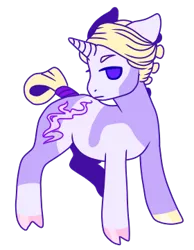 Size: 280x360 | Tagged: safe, artist:guidomista, artist:miiistaaa, artist:nijimillions, derpibooru import, ponified, pony, unicorn, anime, blonde, blonde hair, blonde mane, chibi, cloven hooves, cute, frown, hooves, horn, jjba, jojo, jojo's bizarre adventure, looking at you, male, multicolored hooves, piebald, piebald coloring, prosciutto, purple, smoke, splotches, stallion, standing