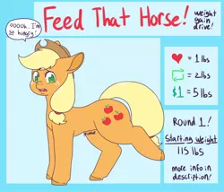 Size: 1280x1097 | Tagged: safe, artist:fatfurparadise, derpibooru import, part of a set, applejack, earth pony, pony, series:feed that horse!, belly, female, hungry, incentive drive, mare, note expansion, onomatopoeia, open mouth, part of a series, raised hoof, solo, speech bubble, stomach growl, stomach noise, this will end in weight gain, weight gain sequence