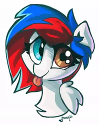 Size: 796x1003 | Tagged: safe, artist:saxopi, derpibooru import, oc, oc:beatbreaker, unofficial characters only, pegasus, pony, :p, bust, heterochromia, simple background, solo, tongue out, white background