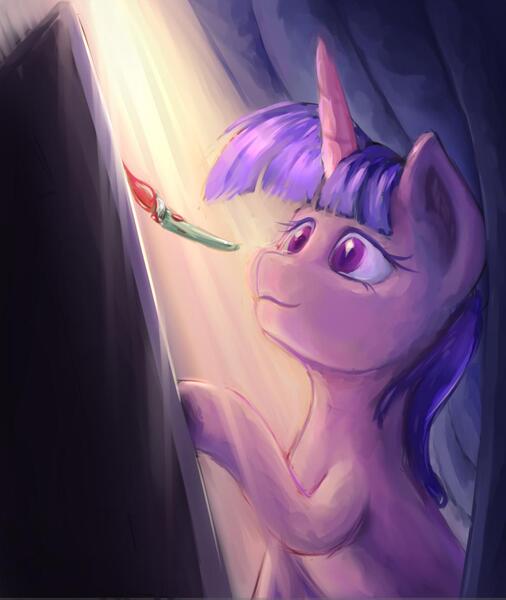 Size: 1024x1215 | Tagged: safe, artist:stratodraw, derpibooru import, twilight sparkle, pony, unicorn, canvas, paintbrush, painting, smiling, solo, unicorn twilight