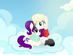 Size: 2000x1500 | Tagged: safe, artist:darbypop1, derpibooru import, oc, oc:luke, oc:violet moon, unofficial characters only, pegasus, pony, clothes, cloud, female, male, mare, prone, scarf, stallion