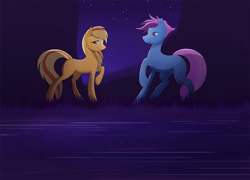 Size: 1200x863 | Tagged: safe, artist:sosweetntasty, derpibooru import, oc, earth pony, pony, duo, fanfic art, rule 63