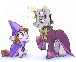 Size: 669x547 | Tagged: safe, artist:kessavel-art, derpibooru import, ponified, pony, unicorn, cedric the sorcerer, clothes, crossover, disney, hat, magic, princess sofia, robe, sofia the first, wizard hat