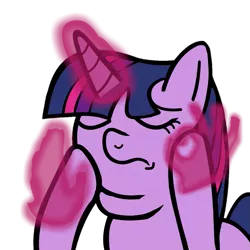 Size: 983x983 | Tagged: safe, artist:gamedevanon, derpibooru import, edit, twilight sparkle, pony, unicorn, eyes closed, hand, horn, magic, magic hands, meme, ponified meme, reaction image, simple background, transparent background, when x just right