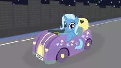 Size: 1920x1080 | Tagged: 1920x1080, artist:grapefruitface1, artist:twittershy, base used, building, car, derpibooru import, driving, looking at you, night, safe, solo, street, trixie, wallpaper