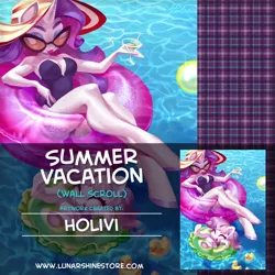 Size: 876x876 | Tagged: advertisement, anthro, armpits, artist:holivi, clothes, derpibooru import, obtrusive watermark, rarity, safe, sunglasses, sweetie belle, swimming pool, swimsuit, watermark