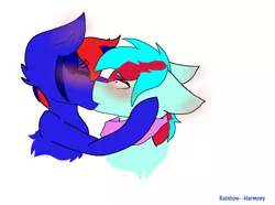 Size: 1116x832 | Tagged: safe, artist:rainbow--harmony, derpibooru import, oc, oc:bitmaker, oc:spectrum, unofficial characters only, pony, blushing, gay, kissing, male, shipping