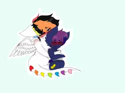 Size: 3712x2776 | Tagged: safe, artist:rainbow--harmony, derpibooru import, oc, oc:bitmaker, oc:rainbow harmony, unofficial characters only, bat pony, dracony, dragon, hybrid, pony, amputee, blushing, female, hug, male, prosthetic limb, prosthetics, shipping, straight