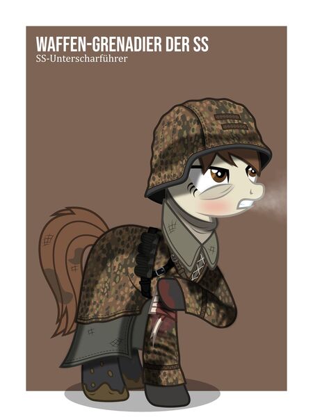 Size: 1024x1366 | Tagged: safe, artist:brony-works, derpibooru import, earth pony, pony, bags under eyes, bandage, blood, clothes, female, helmet, mare, nazi, nazi germany, nazipone, schutzstaffel, solo, uniform, waffen-ss, world war ii