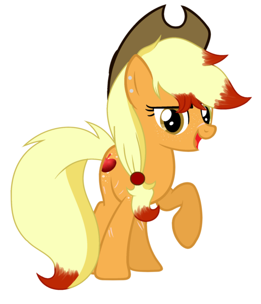 Size: 1896x2208 | Tagged: safe, artist:celestial-rue0w0, artist:pegasski, derpibooru import, oc, oc:jacklyn apples, unofficial characters only, earth pony, pony, base used, clone, commission, cowboy hat, ear piercing, earring, female, freckles, hat, heterochromia, jewelry, mare, not applejack, piercing, raised hoof, scar, simple background, solo, transparent background