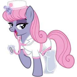 Size: 3200x3200 | Tagged: safe, artist:cheezedoodle96, derpibooru import, oc, oc:velvet, unofficial characters only, pony, unicorn, .svg available, clothes, eyeshadow, female, garters, glowing horn, hat, horn, lidded eyes, looking at you, magic, magic aura, makeup, mare, nurse outfit, raised hoof, shirt, simple background, skirt, smiling, socks, solo, stethoscope, stockings, svg, telekinesis, thigh highs, transparent background, vector