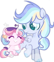 Size: 866x1001 | Tagged: safe, artist:moon-rose-rosie, artist:thesmall-artist, derpibooru import, oc, oc:astral breeze, oc:celestial moon, pegasus, pony, unicorn, baby, baby pony, base used, collaboration, colt, female, foal, freckles, hug, male, smiling