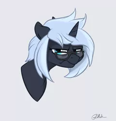 Size: 553x576 | Tagged: safe, artist:rutkotka, derpibooru import, oc, oc:yaasho, pony, unicorn, bust, glasses, grumpy, solo