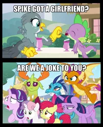 Size: 932x1153 | Tagged: safe, derpibooru import, edit, edited screencap, screencap, apple bloom, gabby, princess ember, smolder, spike, starlight glimmer, sweetie belle, thorax, twilight sparkle, twilight sparkle (alicorn), alicorn, changedling, changeling, dragon, dragon dropped, am i a joke to you?, caption, cherry, comic, emberspike, female, food, gay, image macro, implied emberspike, implied gay, implied interspecies, implied shipping, implied sparlight, implied spikebelle, implied spikebloom, implied spolder, implied straight, implied thoraxspike, implied twispike, interspecies, king thorax, male, screencap comic, shipping, shipping denied, spabby, sparlight, spikebelle, spikebloom, spolder, straight, text, thoraxspike, twispike, winged spike