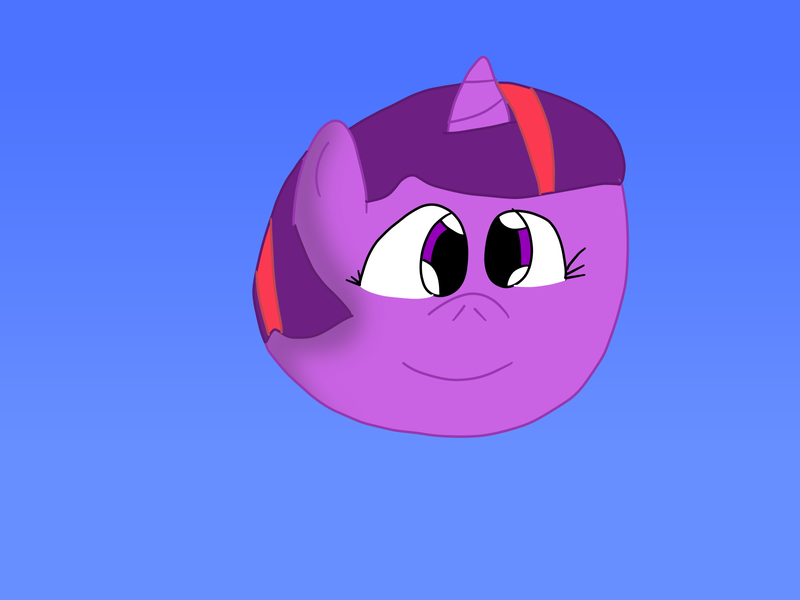 Size: 1600x1200 | Tagged: safe, artist:slimgoomba, derpibooru import, twilight sparkle, pony, unicorn, ball, blue background, female, inanimate tf, mare, morph ball, simple background, smiling, solo, transformation, twiball