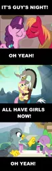 Size: 1088x3552 | Tagged: safe, derpibooru import, edit, edited screencap, screencap, big macintosh, discord, fluttershy, gabby, spike, sugar belle, draconequus, dragon, earth pony, pegasus, pony, unicorn, dragon dropped, hard to say anything, to where and back again, cherry, comic, discoshy, feeding, female, food, hug, interspecies, male, nuzzles, screencap comic, shipping, shipping fuel, spabby, straight, sugarmac, text edit, winged spike