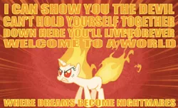 Size: 640x389 | Tagged: safe, derpibooru import, edit, edited screencap, editor:undeadponysoldier, screencap, twilight sparkle, pony, unicorn, feeling pinkie keen, badass, been to hell, caption, colored text, edgy, female, fiery mane, fire, furious, hell, hollywood undead, image macro, lyrics, mare, rage, rap-rock, rapidash twilight, red eyes, song reference, text, unicorn twilight, video game reference, word art, yelling, yelling at the top of their lungs