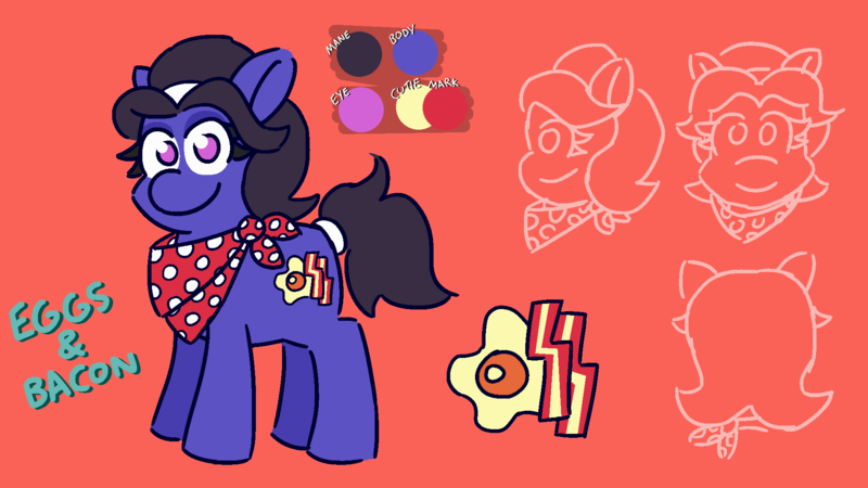 Size: 1920x1080 | Tagged: safe, artist:threetwotwo32232, derpibooru import, oc, oc:eggs and bacon, earth pony, pony, clothes, female, mare, reference sheet, scarf, solo