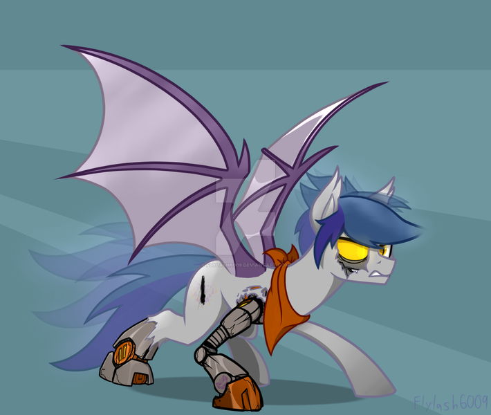 Size: 1280x1081 | Tagged: safe, artist:flylash6009, derpibooru import, oc, oc:flylash, bat pony, pony, robot, bat pony oc, bat wings, hologram, neckerchief, wings