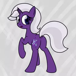 Size: 892x892 | Tagged: safe, anonymous artist, derpibooru import, oc, oc:disastral, unofficial characters only, pony, unicorn, abstract background, broken horn, butt, dock, female, horn, looking at you, looking back, looking back at you, mare, plot, solo