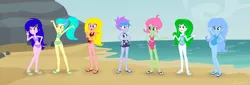 Size: 2491x842 | Tagged: safe, artist:rainbow15s, derpibooru import, oc, oc:fire jewel, unofficial characters only, equestria girls, base used, bikini, clothes, feet, flip-flops, sandals, swimsuit