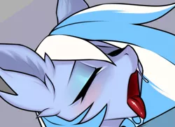 Size: 803x586 | Tagged: suggestive, artist:prsmrti, derpibooru import, oc, oc:falling skies, unofficial characters only, earth pony, pony, abstract background, ahegao, bust, cropped, earth pony oc, open mouth, solo, tongue out, wip