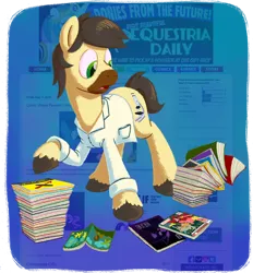 Size: 744x802 | Tagged: safe, artist:wizardwannabe, derpibooru import, oc, oc:calpain, unofficial characters only, earth pony, pony, equestria daily, clothes, comics, lab coat, solo, unshorn fetlocks