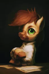 Size: 600x900 | Tagged: safe, artist:assasinmonkey, derpibooru import, oc, oc:calpain, unofficial characters only, earth pony, pony, bust, clothes, lab coat, portrait, solo, unshorn fetlocks