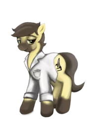 Size: 1200x1575 | Tagged: safe, artist:gunslingerpen, derpibooru import, oc, oc:calpain, unofficial characters only, earth pony, pony, clothes, lab coat, solo