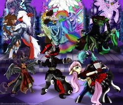 Size: 5469x4688 | Tagged: safe, artist:brainiac, derpibooru import, fluttershy, rainbow dash, oc, oc:blackjack, oc:morning glory (project horizons), oc:piper, oc:realfeeler, oc:servus, oc:servus liber, oc:skittle, pony, fallout equestria, fallout equestria: project horizons, canon x oc, clothes, commission, dress, fanfic art, female, gala dress, gloryjack, lesbian, male, oc x oc, patreon, patreon reward, raider, realshy, serper, shipping, skidash, straight, ych result