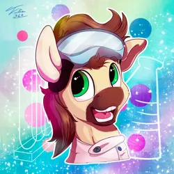 Size: 900x900 | Tagged: safe, artist:tsitra360, derpibooru import, oc, oc:calpain, unofficial characters only, earth pony, pony, bust, clothes, goggles, lab coat, solo