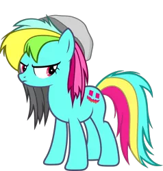 Size: 2300x2414 | Tagged: safe, artist:vice common, derpibooru import, edit, vector edit, oc, oc:vice common, earth pony, pony, angry, dissapoint, hat, male, multicolored hair, multicolored tail, pink eyes, simple background, stallion, transparent background, vector, wet, wet mane