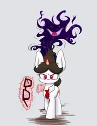 Size: 2100x2700 | Tagged: safe, artist:heir-of-rick, derpibooru import, raven, tantabus, pony, unicorn, alternate cutie mark, angry, big ears, description is relevant, female, glowing eyes, impossibly large ears, magic, mare, monster mare, red eyes take warning, serious, solo