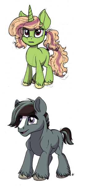 Size: 488x1063 | Tagged: safe, artist:celestial-rainstorm, derpibooru import, oc, oc:chrysanthemum, oc:iron forge, earth pony, pony, unicorn, colt, female, filly, male, offspring, parent:big macintosh, parent:marble pie, parent:sugar belle, parent:troubleshoes clyde, parents:marbleshoes, parents:sugarmac, simple background, white background