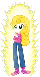 Size: 2100x4000 | Tagged: safe, color edit, derpibooru import, edit, sweetie belle, equestria girls, adorable face, aura, clothes, colored, cute, female, jeans, long sleeve shirt, long sleeved shirt, long sleeves, pants, shoes, simple background, solo, super saiyan, sweetie belle's cutie mark, transparent background
