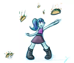 Size: 960x824 | Tagged: safe, artist:zutcha, derpibooru import, sonata dusk, equestria girls, armpits, food, happy, sketch, smiling, solo, sonataco, taco, that girl sure loves tacos