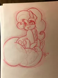 Size: 960x1280 | Tagged: safe, artist:salty-irish-potato, derpibooru import, pinkie pie, earth pony, pony, female, mare, monochrome, open mouth, smiling, solo, traditional art