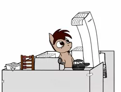 Size: 1014x773 | Tagged: safe, artist:dsb71013, derpibooru import, oc, oc:night cap, unofficial characters only, pony, abacus, coffee, cubicle, paper, typewriter