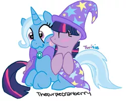 Size: 615x494 | Tagged: safe, artist:thepurplecranberry, derpibooru import, edit, trixie, twilight sparkle, pony, cropped, female, lesbian, shipping, twixie