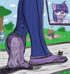 Size: 1896x2000 | Tagged: anthro, artist:fetishsketches, barefoot, blushing, clothes, derpibooru import, dirt, dirty, dirty feet, feet, fetish, flip flops, foot fetish, jeans, pants, plantigrade anthro, rainbow dash, signature, soles, suggestive, toes, twilight sparkle