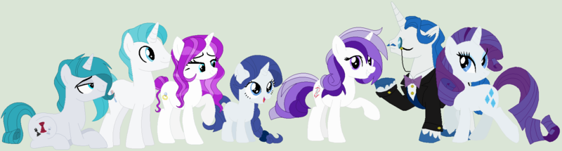 Size: 1818x488 | Tagged: safe, artist:camomiie, derpibooru import, fancypants, rarity, oc, pony, base used, family, female, male, offspring, parent:fancypants, parent:rarity, parents:raripants, raripants, shipping, straight