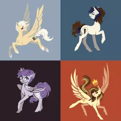 Size: 1600x1600 | Tagged: safe, artist:weird--fish, derpibooru import, oc, oc:prince whateverer, oc:vylet, earth pony, pegasus, pony, collage, simple background