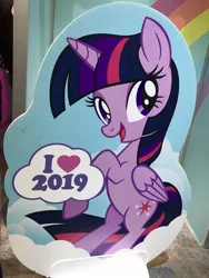 Size: 510x680 | Tagged: safe, derpibooru import, official, photographer:transformartive, twilight sparkle, twilight sparkle (alicorn), alicorn, pony, 2019, comic con, cutie mark, female, irl, photo, rearing, san diego comic con, sdcc 2019, smiling, wings