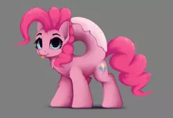 Size: 1246x846 | Tagged: safe, artist:hitbass, derpibooru import, pinkie pie, ponified, donut pony, food pony, original species, pony, :p, :t, cheek fluff, chest fluff, cute, diapinkes, donut, donyatsu, ear fluff, female, food, gray background, leg fluff, looking at you, mare, not salmon, ponk, race swap, simple background, smiling, solo, tongue out, wat