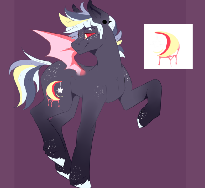 Size: 1024x939 | Tagged: safe, artist:floofyhoof, derpibooru import, oc, oc:pop rock, bat pony, pony, bat pony oc, bat wings, ear piercing, freckles, piercing, red eyes, unshorn fetlocks, wings