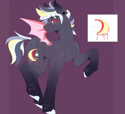 Size: 1024x939 | Tagged: safe, artist:floofyhoof, derpibooru import, oc, oc:pop rock, bat pony, pony, bat pony oc, bat wings, ear piercing, freckles, piercing, red eyes, unshorn fetlocks, wings