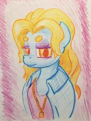 Size: 1398x1860 | Tagged: safe, artist:shoeunit, derpibooru import, earth pony, pony, britney spears, bust, clothes, colored pencil drawing, female, mare, solo, traditional art