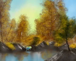 Size: 1619x1295 | Tagged: safe, artist:snezhok42, derpibooru import, trixie, pony, atg 2019, bob ross, newbie artist training grounds, scenery, scenery porn, solo, tree