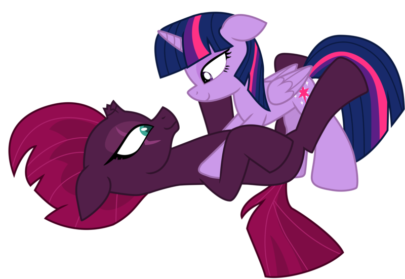 Size: 12775x8803 | Tagged: safe, alternate version, artist:ejlightning007arts, derpibooru import, edit, tempest shadow, twilight sparkle, twilight sparkle (alicorn), alicorn, pony, broken horn, eye scar, female, horn, lesbian, looking at each other, lying down, pinned, scar, shipping, simple background, tempestlight, transparent background, vector