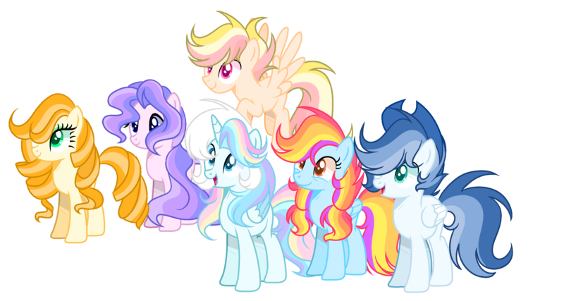 Size: 3056x1632 | Tagged: safe, artist:thesmall-artist, derpibooru import, oc, oc:blue, oc:butterfly, oc:hope, oc:orange sun, oc:sunrise sky, oc:water star, unofficial characters only, alicorn, earth pony, pegasus, pony, base used, female, male, mare, simple background, stallion, transparent background